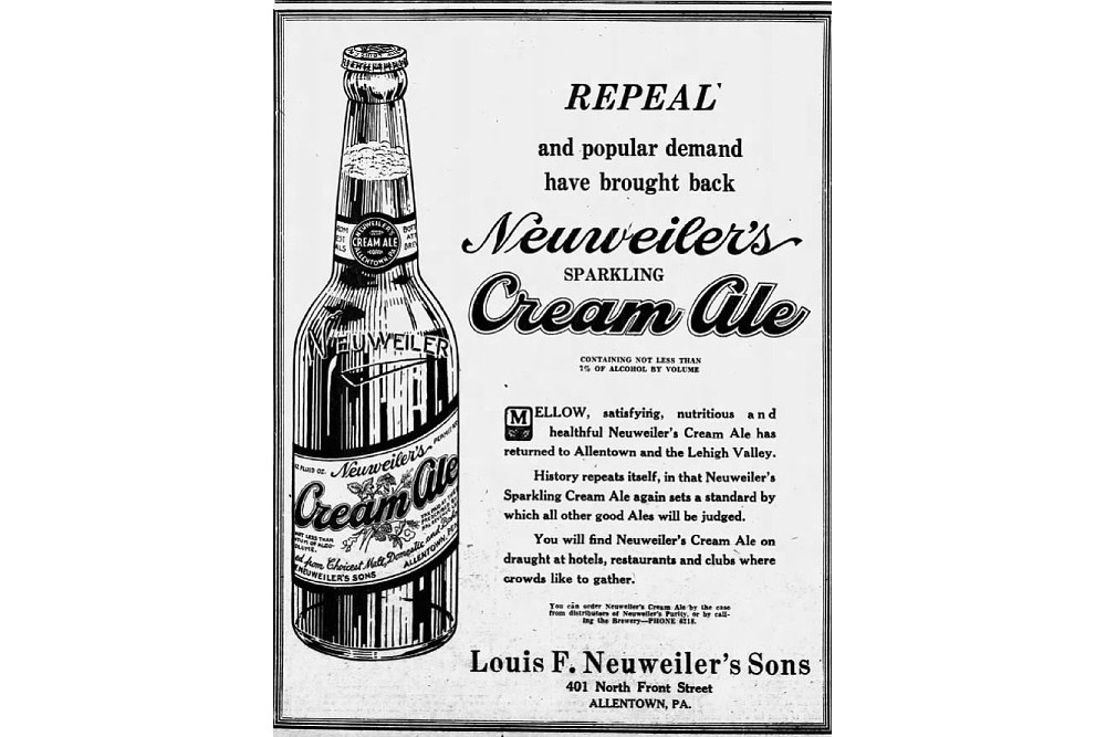 Werbung für das Neuweiler Cream Ale aus dem Jahr 1933